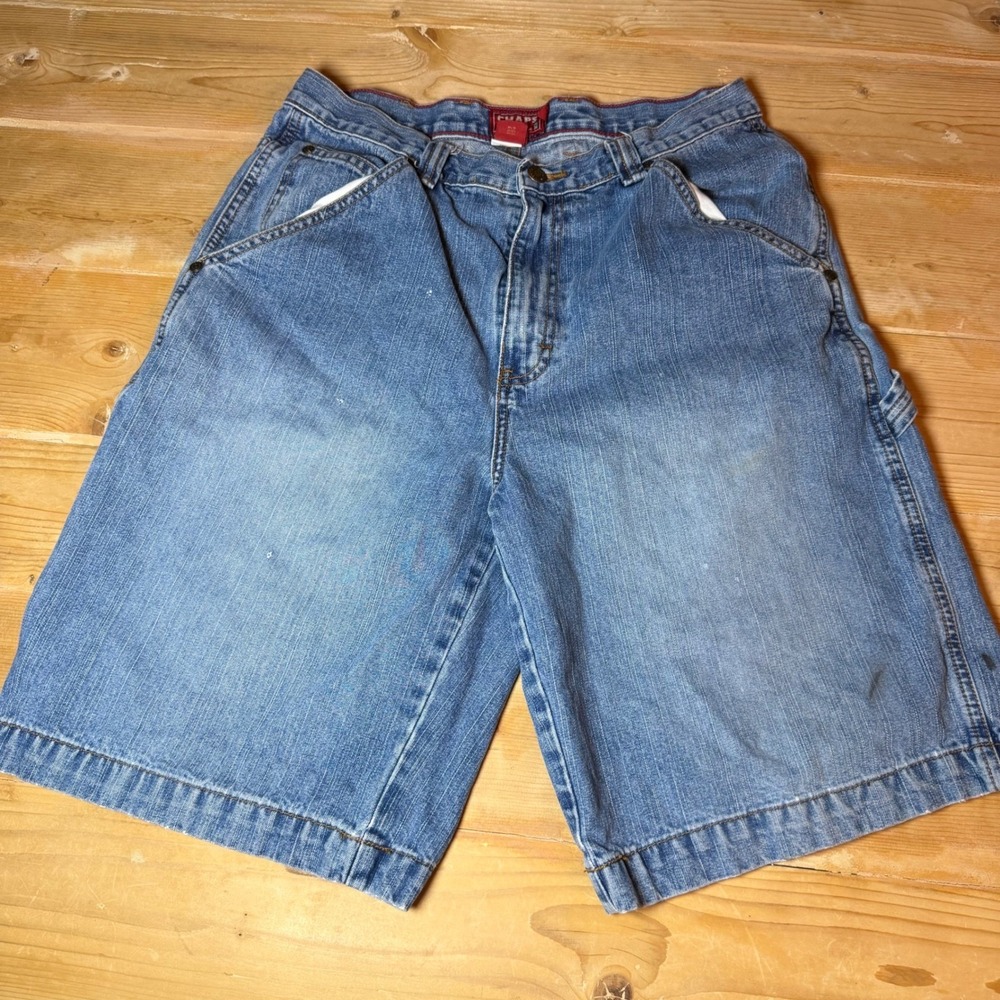 Chaps Denim Mens Carpenter Shorts Blue Medium Wash Utility Workwear Size 32